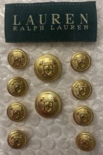 Ralph Lauren Polo Blazer Button Set 10 Cap Mallet Logo Design Solid Brass 1 Pc.