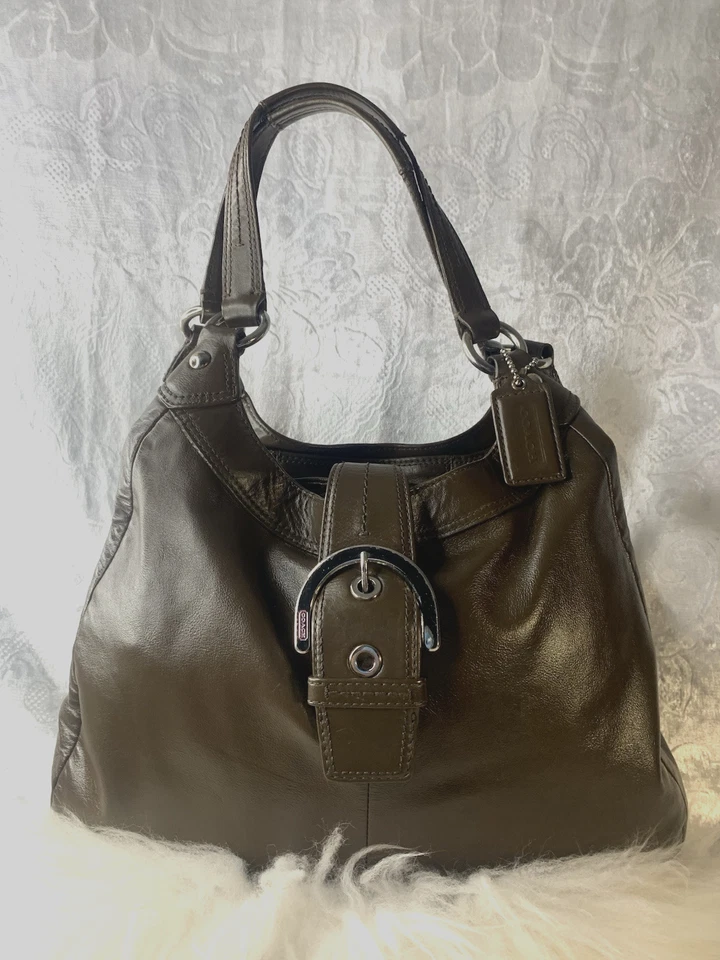 Coach Premium Leather Soho Lynn Hobo Shoulder Tote Dark Brown/Green - Image 3 of 4