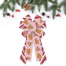 Large Christmas Bows Wreath Red Pink Burlap Gingerbread Man Front Door