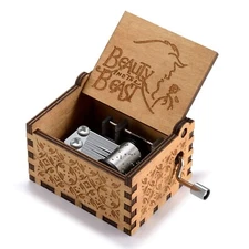 Wooden Beauty and The Beast Music Box,Hand Crank Classic Antique Carved Wood ...