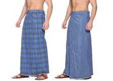 Men's Cotton Stitched Lungis Multicolor, Free Size - Set of 2 Pcs