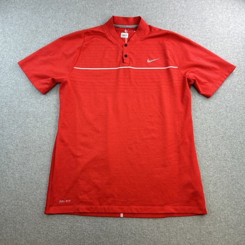 Nike Golf Tiger Woods Shirt Mens Large Red Short Sleeve Band Collar Active Adult