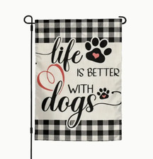 Life Is Better With Dogs Garden Flag Double-Sided Burlap 12x18 Paw Print Flags