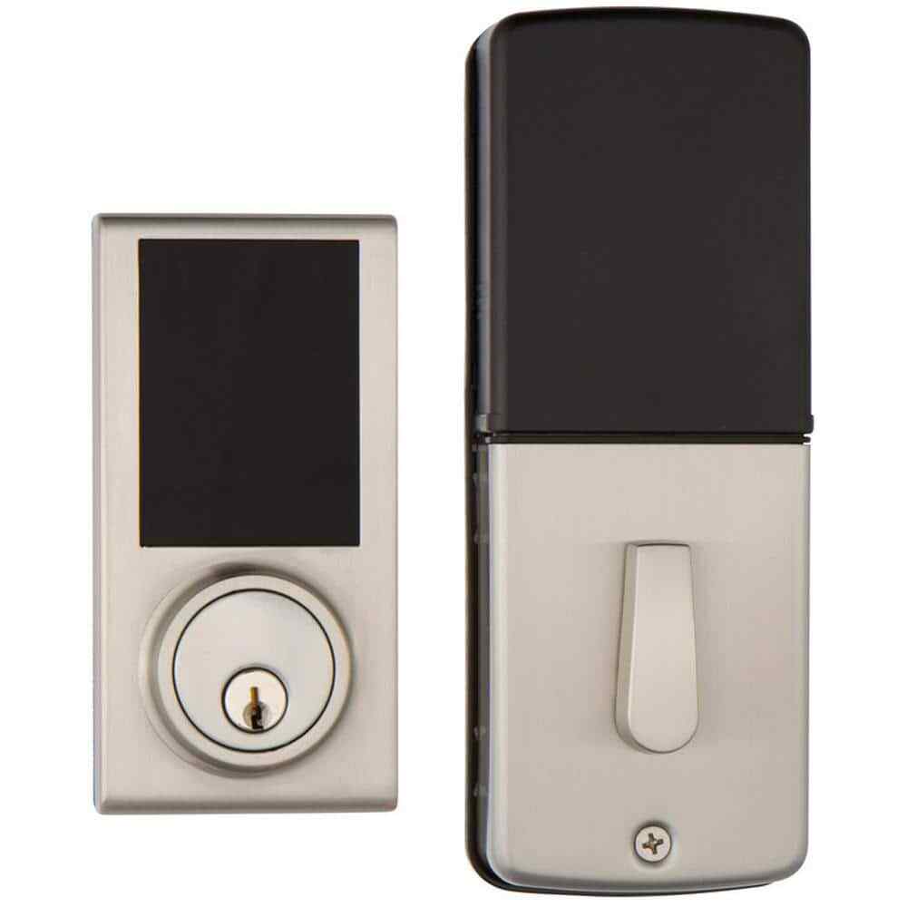 Satin nickel smart single-cylinder deadbolt with touchscreen