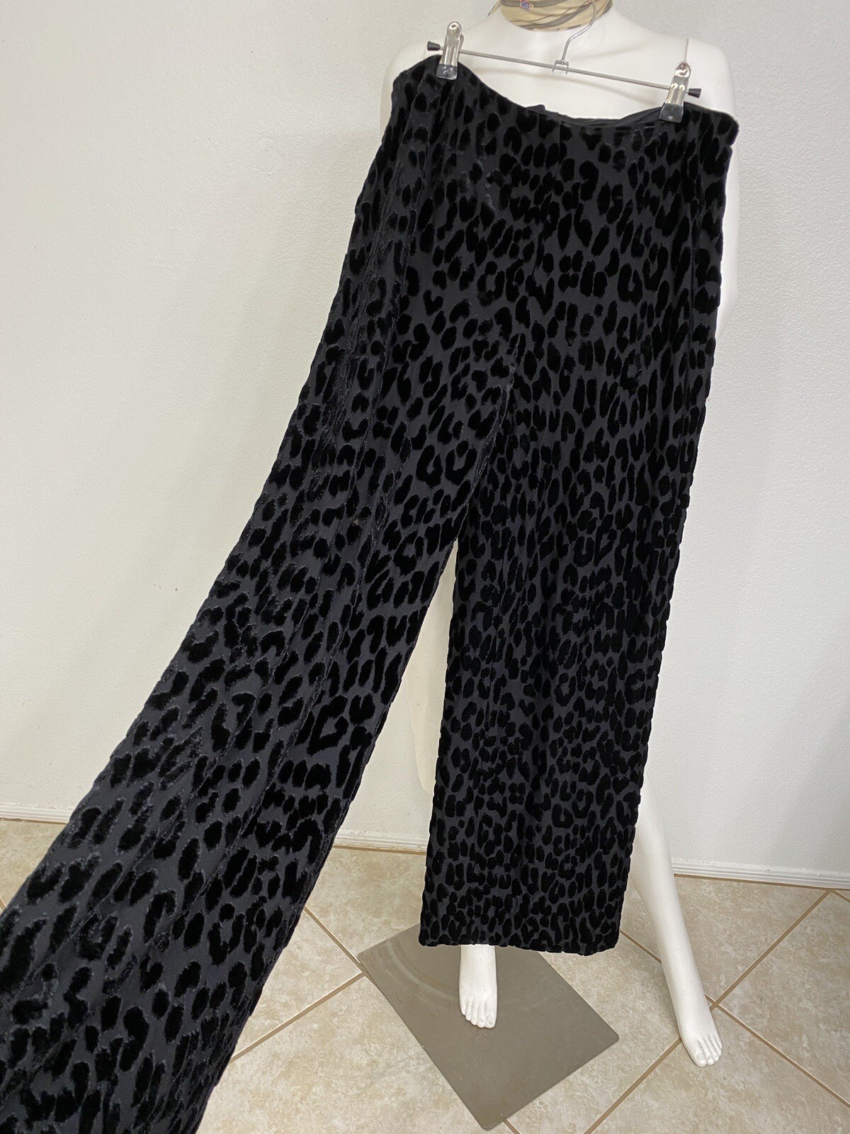 1990s Giorgio Armani Wide Leg Pants in Black on Black Houndstooth