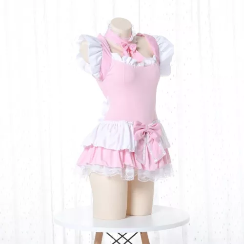 Damen Mädchen Japanisch Lolita Rüschen Kleid Kurz Süß Ball Maid Kostüm Nachthemd - Bild 6 von 8