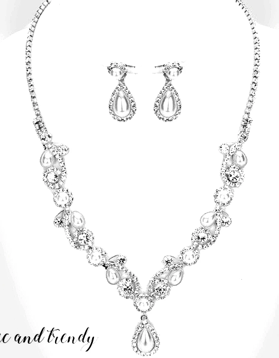 Silver Crystal Rhinestones Sparkling Bridesmaid Prom Necklace And Earring  Set UK | eBay