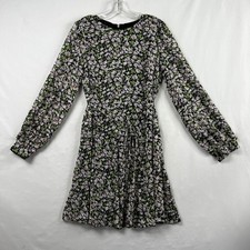 Tommy Hilfiger Dress Womens Floral Daisy Long Sleeve Fit Flare Black Size 6