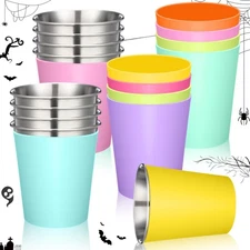 8 Pack 10oz Stainless Steel Kids Cups with Silicone Sleeve Rainbow Stackable ...
