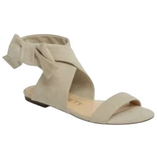 Sole Society Calynda Shoes Flat Sandal Dove Gray Bow Snap Ankle Closure Sz 7.5