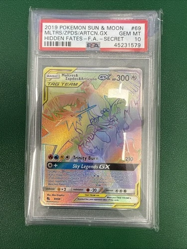 2019 Pokemon Moltres Zapdos Articuno GX 69/68 Hidden Fates PSA 10 New Cert