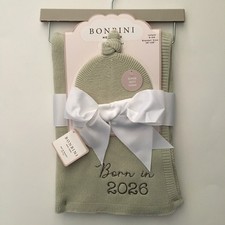 NEW Bonbini Baby Blanket  Hat Set Embroidered  Born in 2026   Stepping Stones