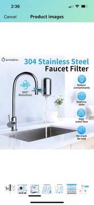 Stainless Steel Water Filter for Sink Faucet, NSF/ANSI 42&53, 360° Rotating