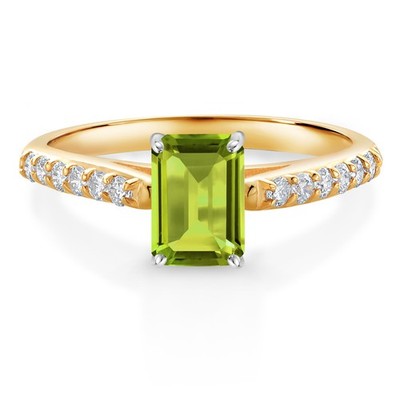 1.18 Ct Peridot G/H Lab Grown Diamond 10K Yellow and White Gold Engagement Ring