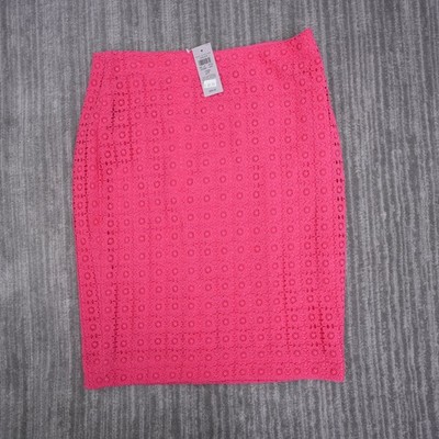 Ann Taylor Petite Pink Eyelet Lace Pencil Skirt 2P Floral Cotton Lined New 28x20