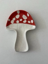 DOIY Ceramic Mushroom Spoon Rest Red Top White Bottom Kitschy 