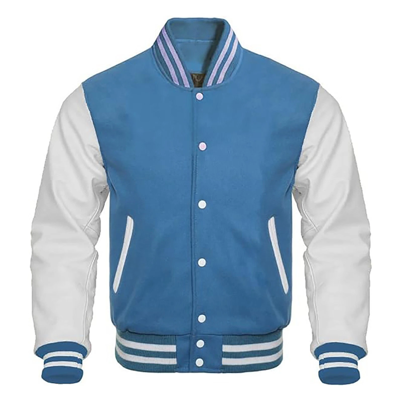 Premium School Varsity Letterman Jacket Blue & White Wool Leather Trim