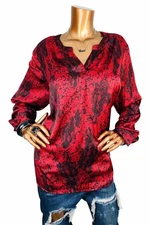 Simply Vera Wang 2X Plus Top Soft Silky Low V Cut Blouse Animal Print Shirt