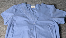 Landau Mock Wrap Scrub Top Womens XL Pleats and Button Accents Blue Short Sleeve