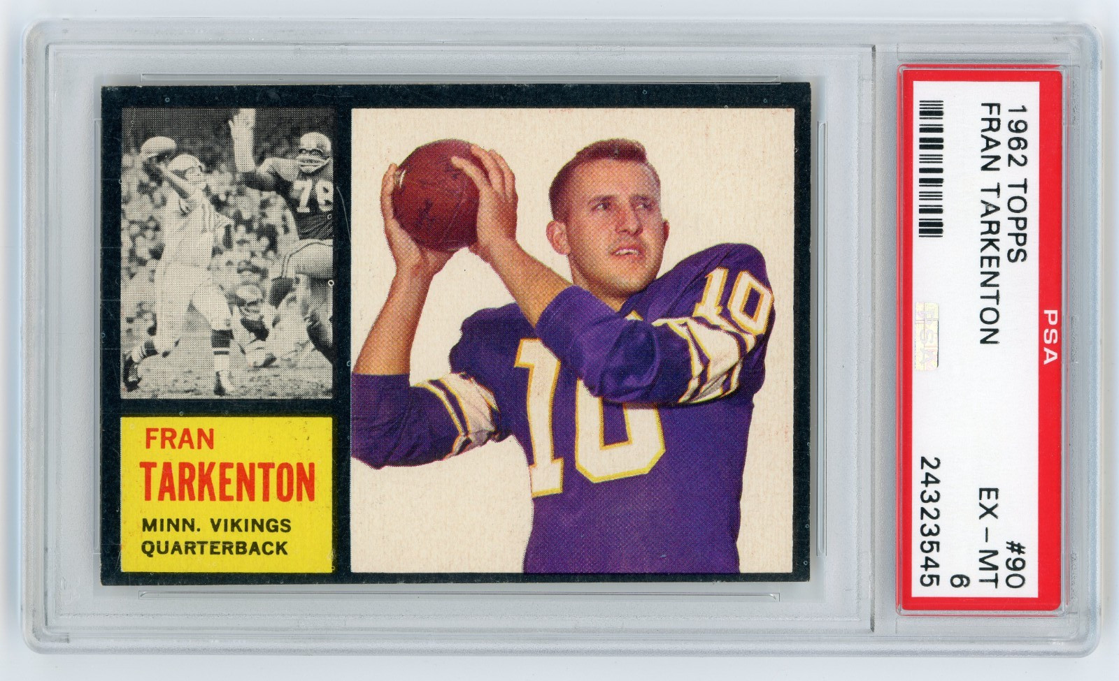 FRAN TARKENTON 1962 Topps Rc #90 PSA 6 Minnesota Vikings Rookie HOF