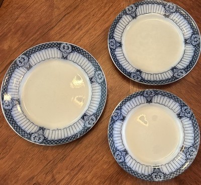 6 Antique Ford & Sons England Blue White Halford Transfer Plates Dinner Salad