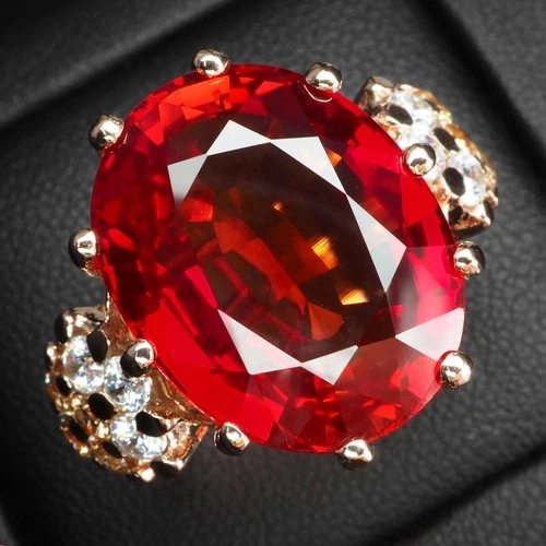 Vivid Red Rubellite Tourmaline Oval 23.70Ct 925 Sterling Silver Rose Gold Rings