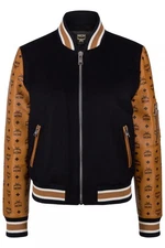 Men's Letterman Stadium MCM Logo Black & Tan Visetos Print Rider Varsity Jacket