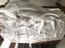 Antique French Hand Embroidered Linen Bed Sheet Large Size Monogrammed