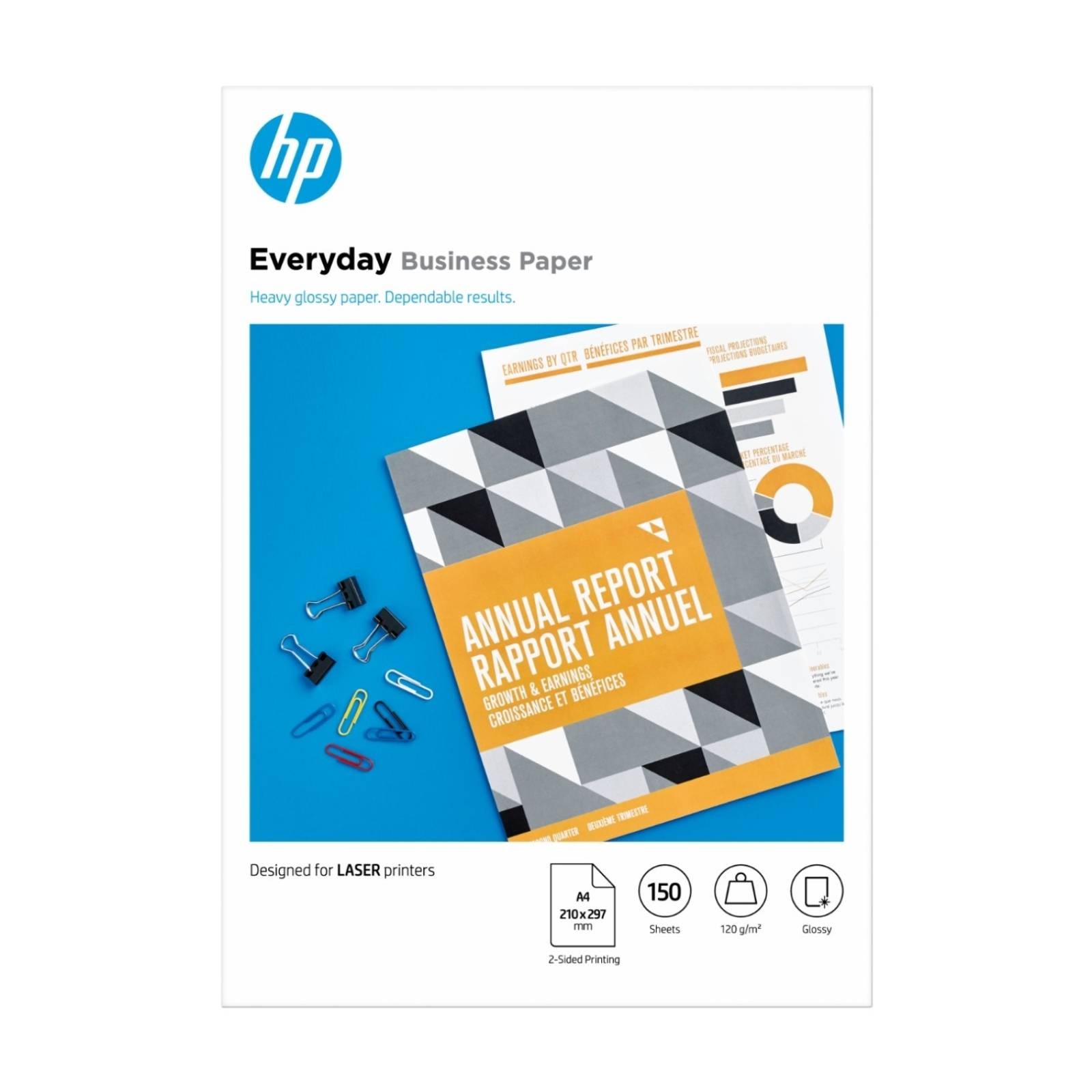 Original HP A4 Everyday Business Paper Laser Glossy, 120gsm - 150 Sheets (7MV82A
