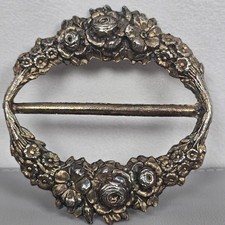 Antique Art Nouveau Floral Victorian Rose Silver Tone Belt Buckle Oval Shape