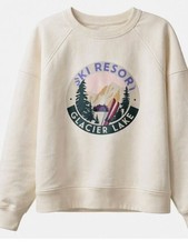 NEW LOU  GREY Ski Resort Glacier Lake Crewneck Sweatshirt Ivory Oversized L