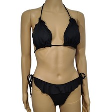 Y2k Black Classic Bebe Solid Black Two-Piece String Bikini Size Medium