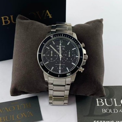 Bulova Marine Star Series C Black Dial Stainless Steel Men's Quartz Watch 96B272