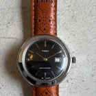 Vintage 1977 Timex Marlin Calendar Black Brushed Dial England M25 Rally Strap