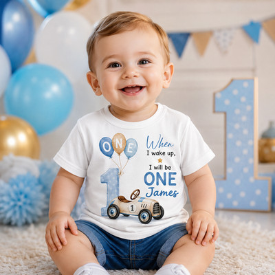 Personalisiertes T-Shirt 1. Geburtstag Junge, When I Wake Up I'll Be One