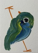 ACEO Original Painting, Bird Impressionism Oil Art, Emmer Plaxe, Animal Abstract