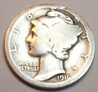 1916 D KEY RARE MERCURY DIME ONLY 264K MINTED 1ST YR SRS LOT SILVER COIN 10 CENT