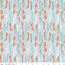 1/4 Yard 9 x42 Riley Blake "Ski Hill" Skis Powder Blue Quilt Cotton