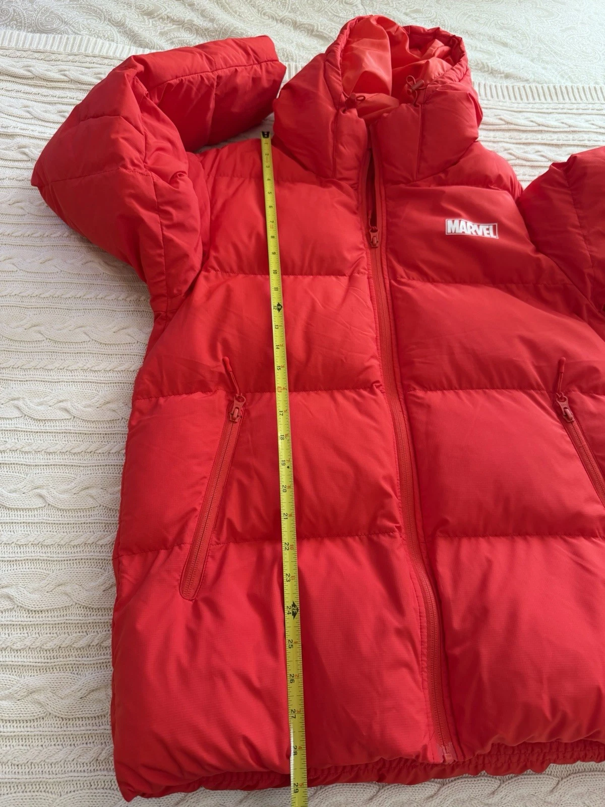 MARVEL 80th YEAR ANNIVERSARY Red Puffer Jacket Hooded Coat Men L image 8