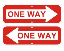 One Way Sign with Arrow, 18x6 Inches, Left and Right Direction, Red and White...