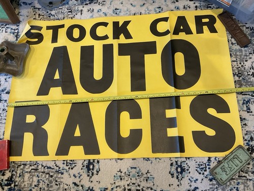 ORIG VINTAGE LONG ISLAND NY FREEPORT RACE TRACK STOCK CAR RACES BANNER POSTER