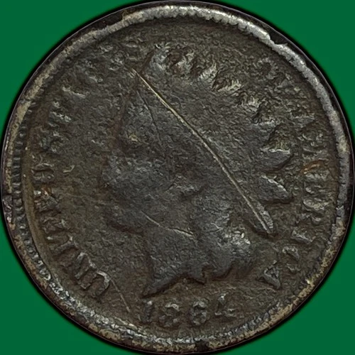 1864 Copper Nickel Indian Head Cent Good G Coin, Corrosion #35362