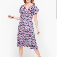 Women's Talbots Floral Paradise Popover Dress 2 Petite Purple Red White