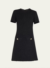 $2750 Valentino Black Textured Mini Sheath Tweed Dress size Medium
