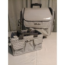 Paper Studio Gray Chevron Rolling Scrapbook Craft Tote and Desktop Caddy READ