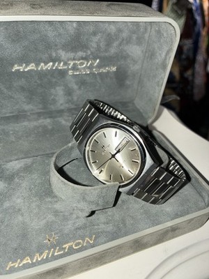 Hamilton Dateline Men's Quartz Day/Date Silver Dial SS Bracelet w/Box Vintage