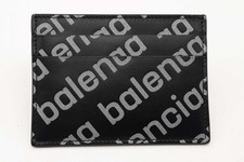 Balenciaga All Over Logo Black Leather Card Wallet Eb0226crsa