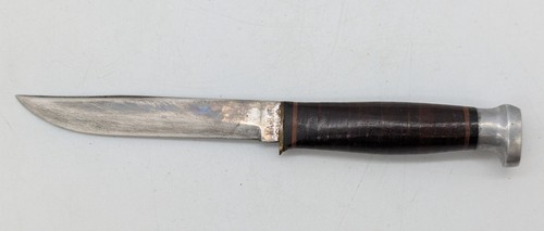 Vtg KA-BAR Olean NY Fixed Blade Leather Handle Hunting Knife Kabar 4" Blade