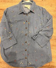Vintage Koret City Blues Women s Size Large Denim Shirt W/ Floral Embroidery