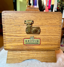 Vintage Griffin Shinemaster Wooden Shoe Shine Box and Brushes Mid-Century 1950s